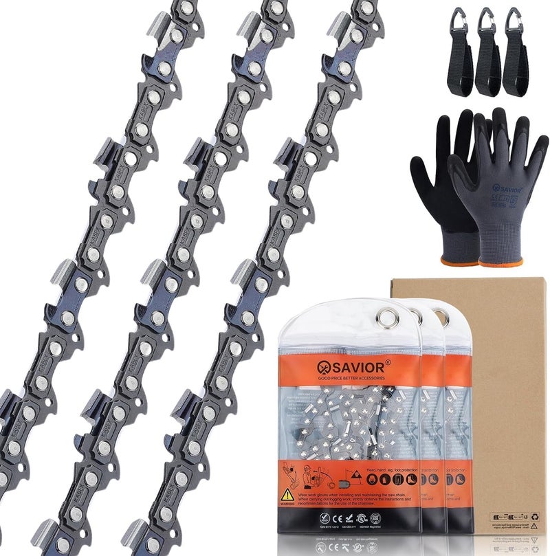 Savior 3Pack S52 14 Inch Chainsaw Chain 3/8" LP Pitch .050" Gauge 52 Drive Links Fits Husqvarna 120 Echo CS-310 Ryobi RY3714, low-kickback Chain fits Dolmar Craftsman Poulan Homelite Chainsaw and More - Image 1